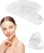 Natural White Quartz Gua Sha Facial Tools | Guasha Tool for Face Sculpting, Shaping, Reduce Puffiness, Tension Relief | Stone for Eyes, Face and Body