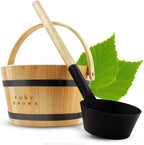 Pure Sauna Unique Wooden Sauna Water Bucket and Ladle Set - Improved Ergonomic Handle - Cedar Wood Sauna Water Bucket, Titanium & Recycled Plastic with 4L Capacity - Premium Sauna Accessories