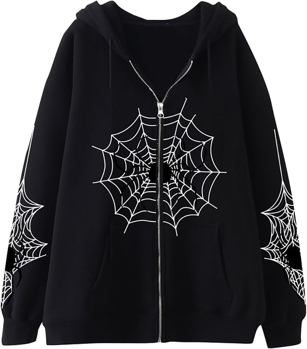 Unisex Spider Web Hoodies Jacket Halloween Zip Up Long Sleeve Y2K Tops Novelty Gothic Streetwear Oversized Sweatshirt