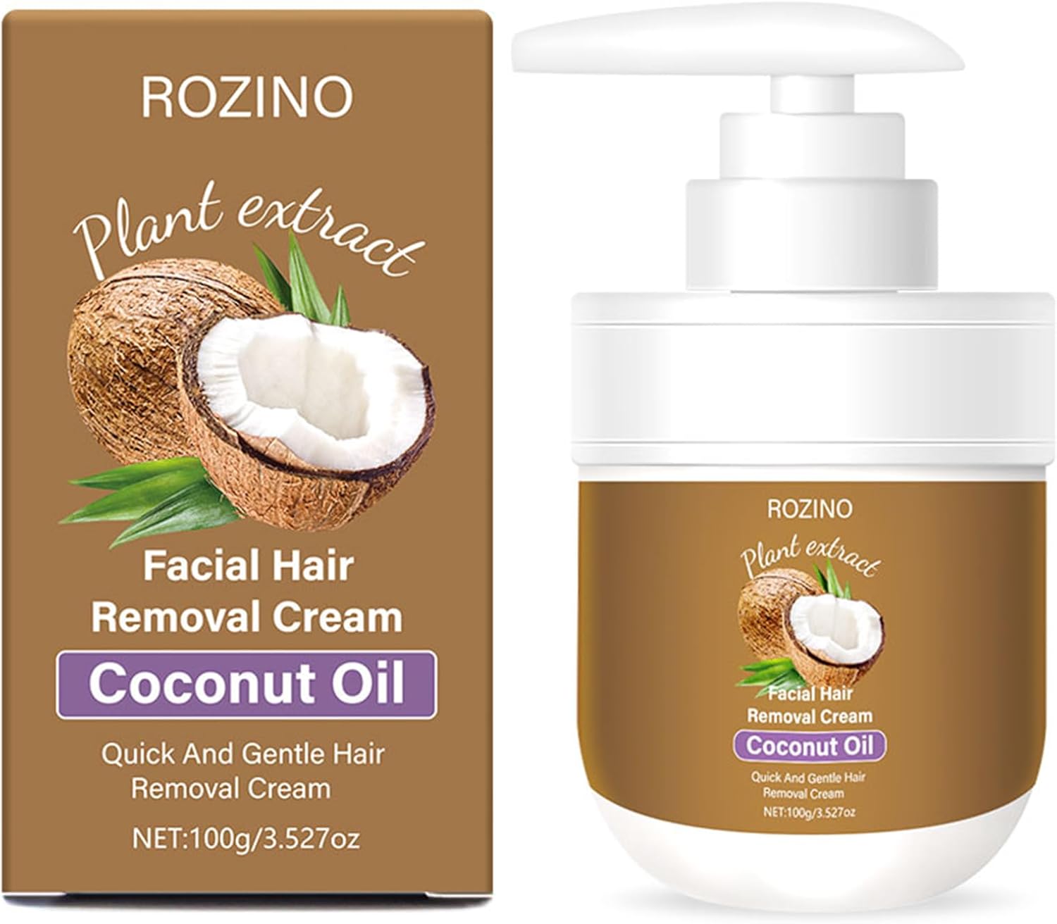 Facial Hair Removal Cream - Coconut Oil Based Gentle Body Hair Remover Cream for Women, Painless and Non-Sticky, Sensitive Skin Safe With Aloe and Peach