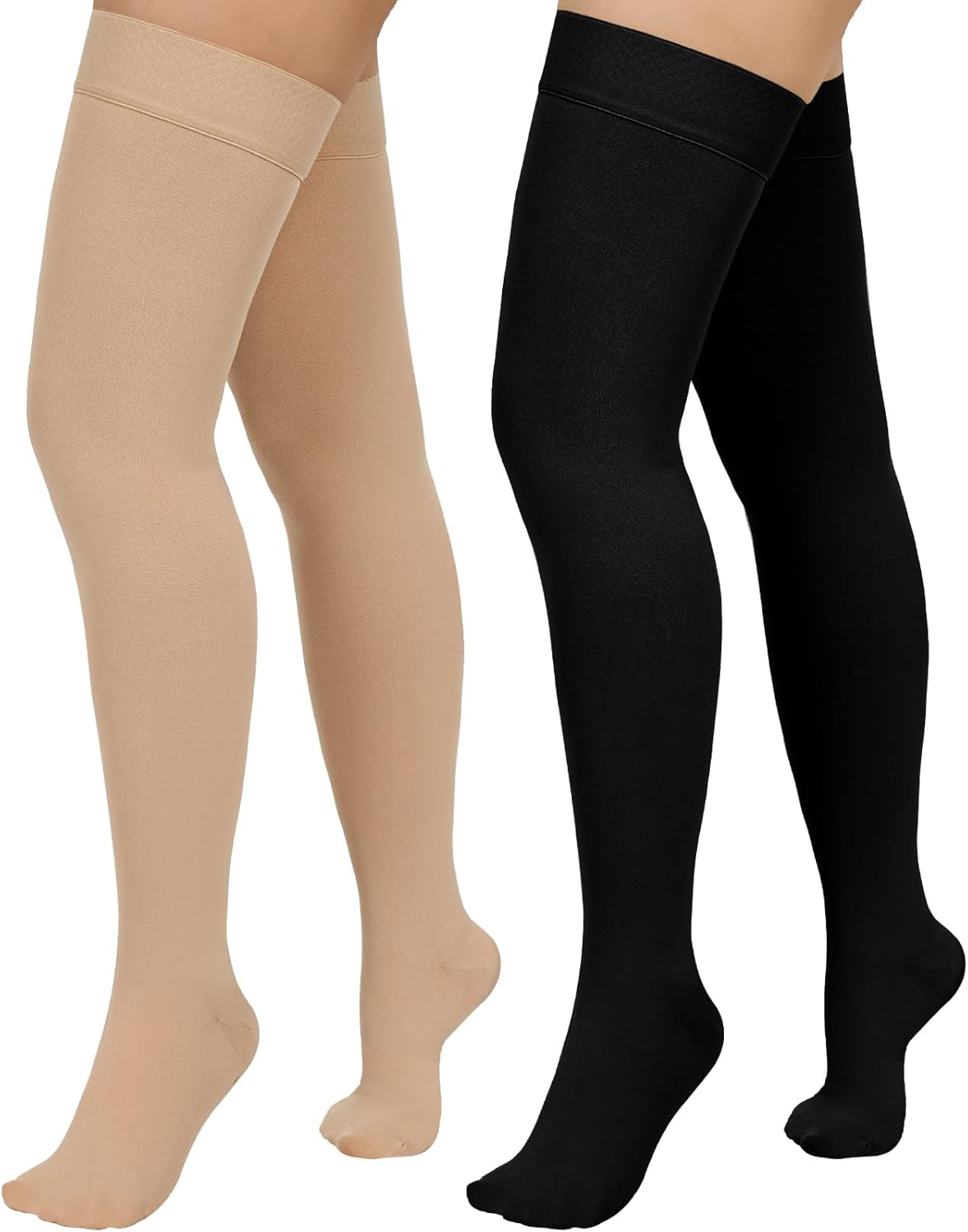 2 Pairs Compression Stockings for Women & Men,20-30mmHg Thigh High Compression Socks,Closed Toe Medical Compression Socks with Silicone Dot Band-Best Support for Nursing Sports Varicose Veins