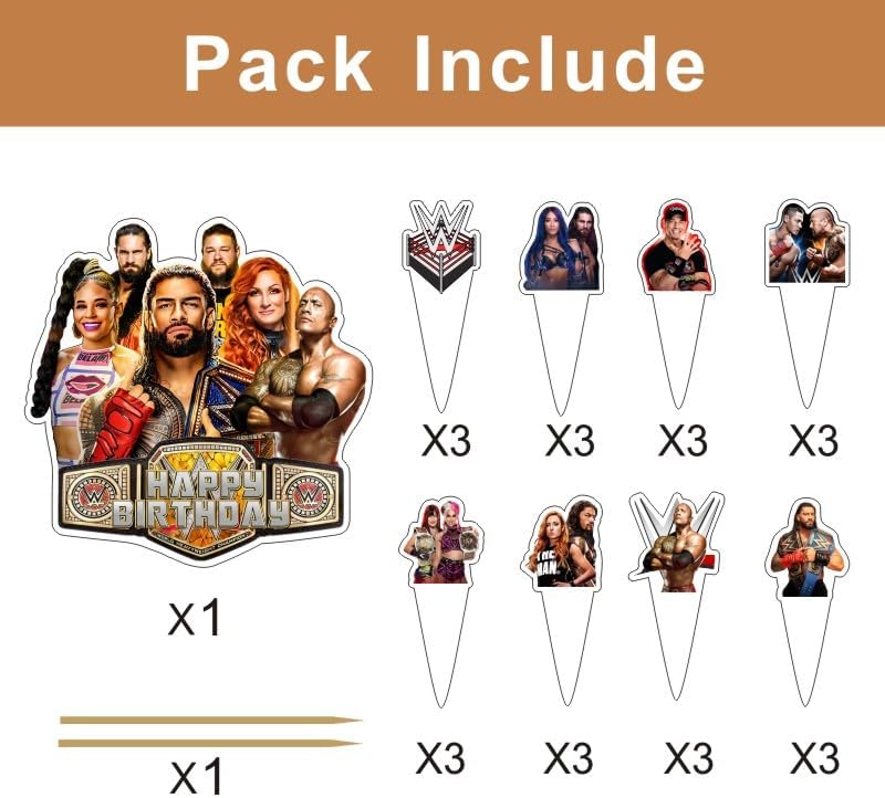 25pcs Wrestling Cake Decorations with 1pcs Cake Topper, 24pcs Cupcake Toppers for Wrestling Birthday Party Supplies