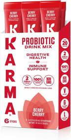Karma Probiotic Hydration Packet - 6 Pack, Berry Cherry Powder Drink Mix Stick - On-The-Go Immune & Gut Health Support