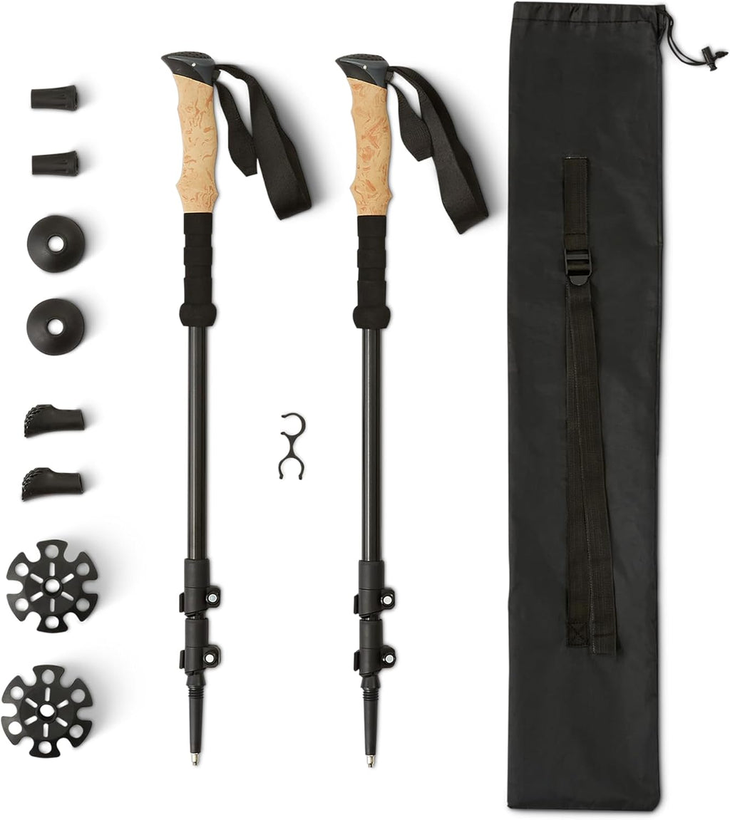 Amazon Basics Trekking Poles, Black, 53in – Lightweight Collapsible Hiking Sticks with Quick Lock, EVA Grip & All-Terrain Accessories – Adjustable Aluminum