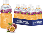 Mogu Mogu Drink Passion Fruit (6 Bottles) Delicious drinks made with nata de coco (coconut jelly). Fun chewable juice boxes for kids. Famous Asian drinks. Juice bottles made for adults and kids. Ready to drink