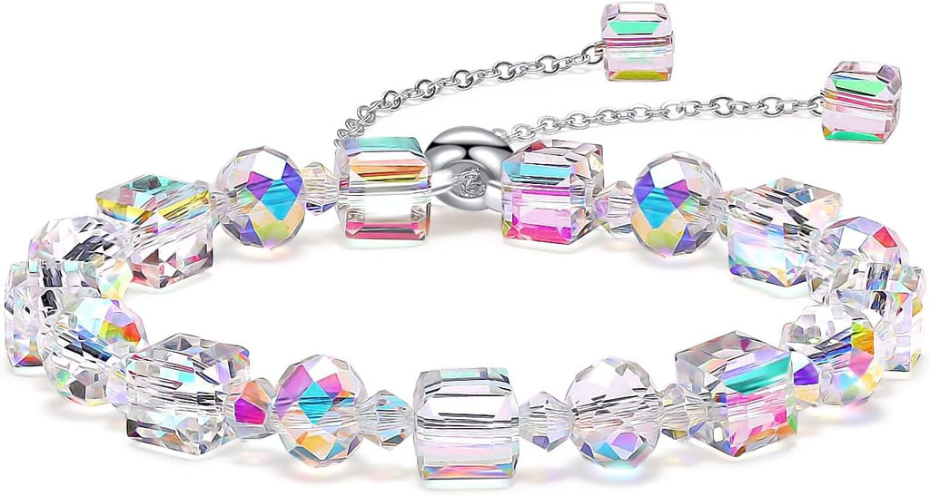 HANGINTHERE 925 Sterling Silver Crystal Bracelet for Womens Trendy,6"+4" Extension,Gift Boxed Rainbow Reflective Crystal for Birthday, Anniversary, Mother’s Day