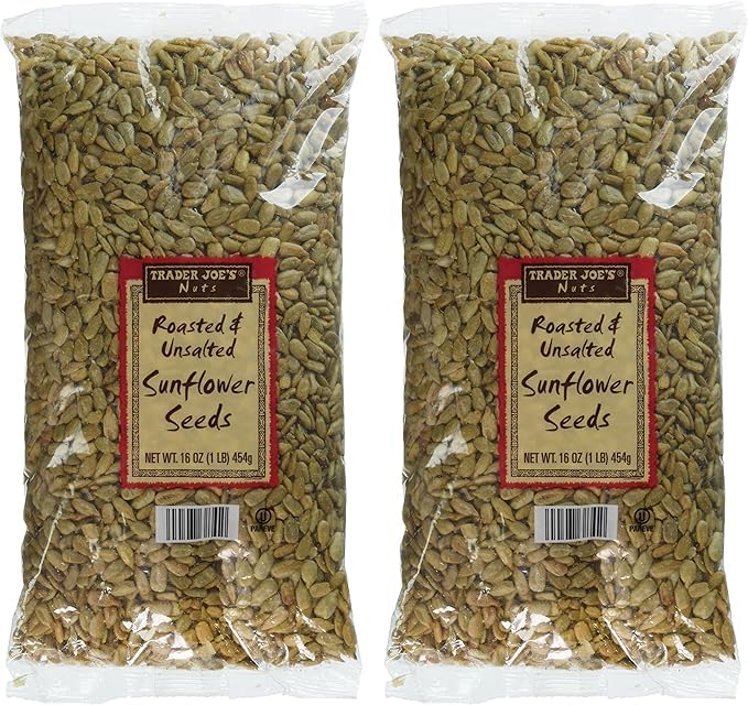 Trader Joe’s Roasted & Unsalted Sunflower Seeds 2 Pack (16 oz Each) – Healthy Snack, 100% Natural, Roasted Unsalted Sunflower Kernels