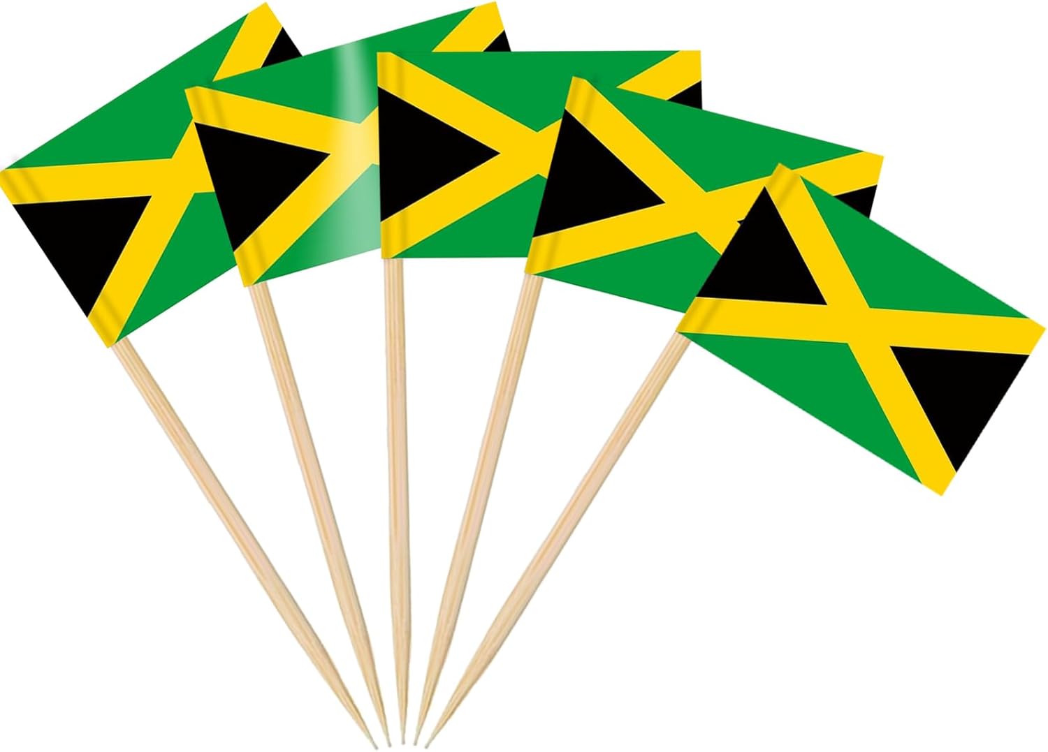 AhfuLife 100 PCS Jamaica Flags Toothpick, Jamaica Cocktail Picks Mini Cupcake Toppers for Jamaican National Day Home Bar Party Decorations