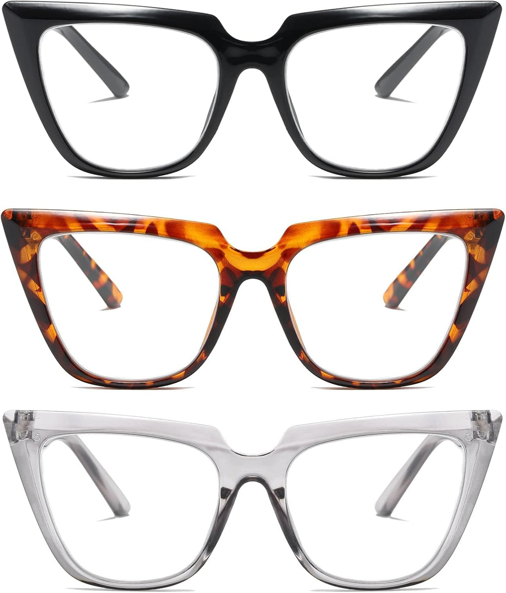 Cat Eye Reading Glasses for Women 3 Pack Oversized Blue Light Blocking Computer Readers +1.5