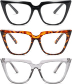 Cat Eye Reading Glasses for Women 3 Pack Oversized Blue Light Blocking Computer Readers +1.5