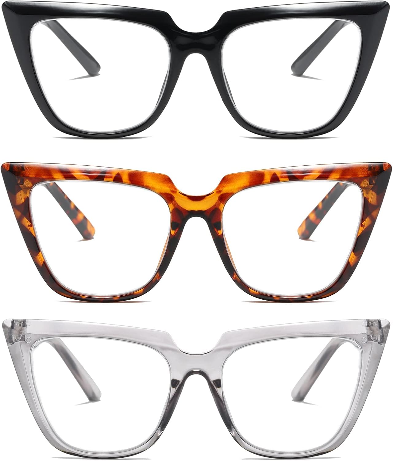 Cat Eye Reading Glasses for Women 3 Pack Oversized Blue Light Blocking Computer Readers +1.5