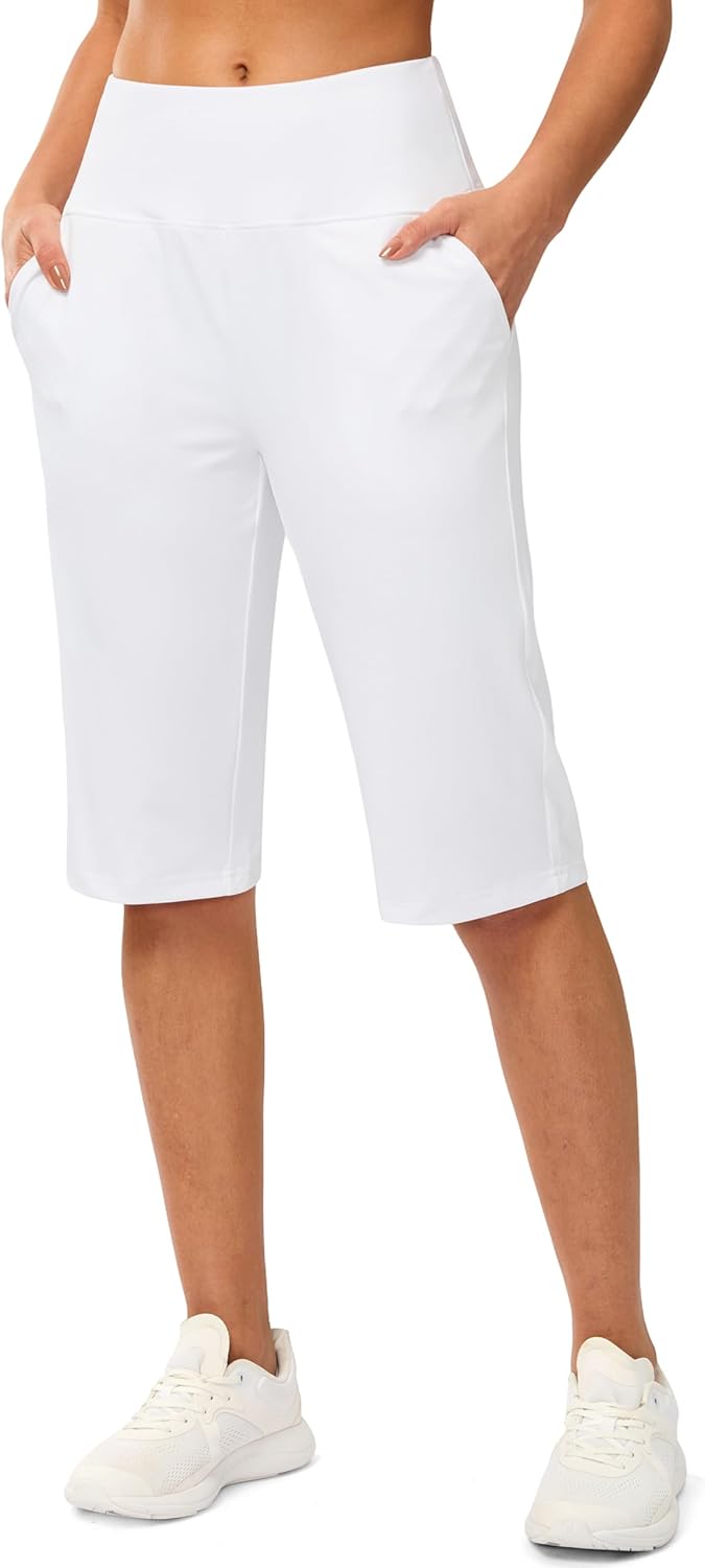 G Gradual Women's Bermuda Long Shorts 14" Knee Length Capris with Pockets High Waisted Athletic Casual Shorts for Women