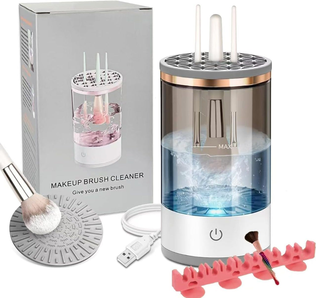 Electric Makeup Brush Cleaner Efficient Deep Cleaning and Drying of Mmake-Up Brushes Portable Automatic USB Cosmetic Brushes Cleaner Tool for All Size Beauty Makeup Brush Set(Grey)