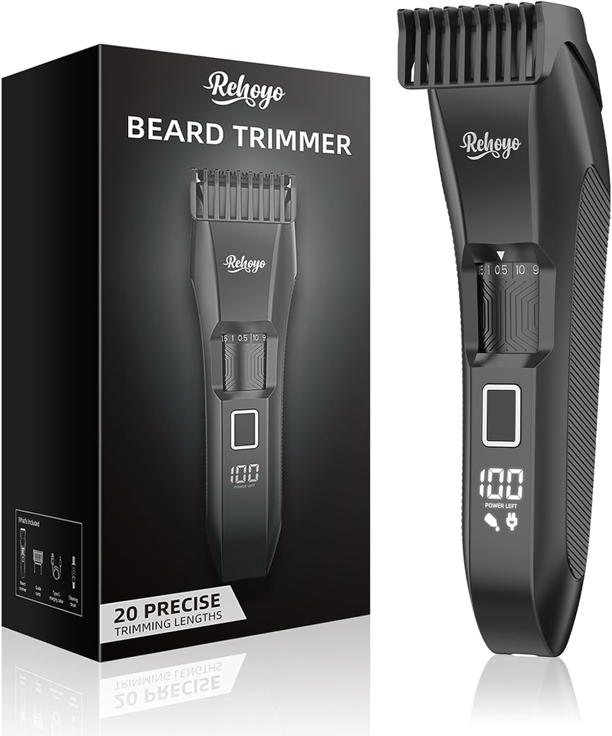 Beard Trimmer for Men Adjustable: Professional Cordless Trimmer with 20-Length Dial – Waterproof Hair Clippers w/Stainless Steel Blades for Beard, Mustache & Face Grooming, Black