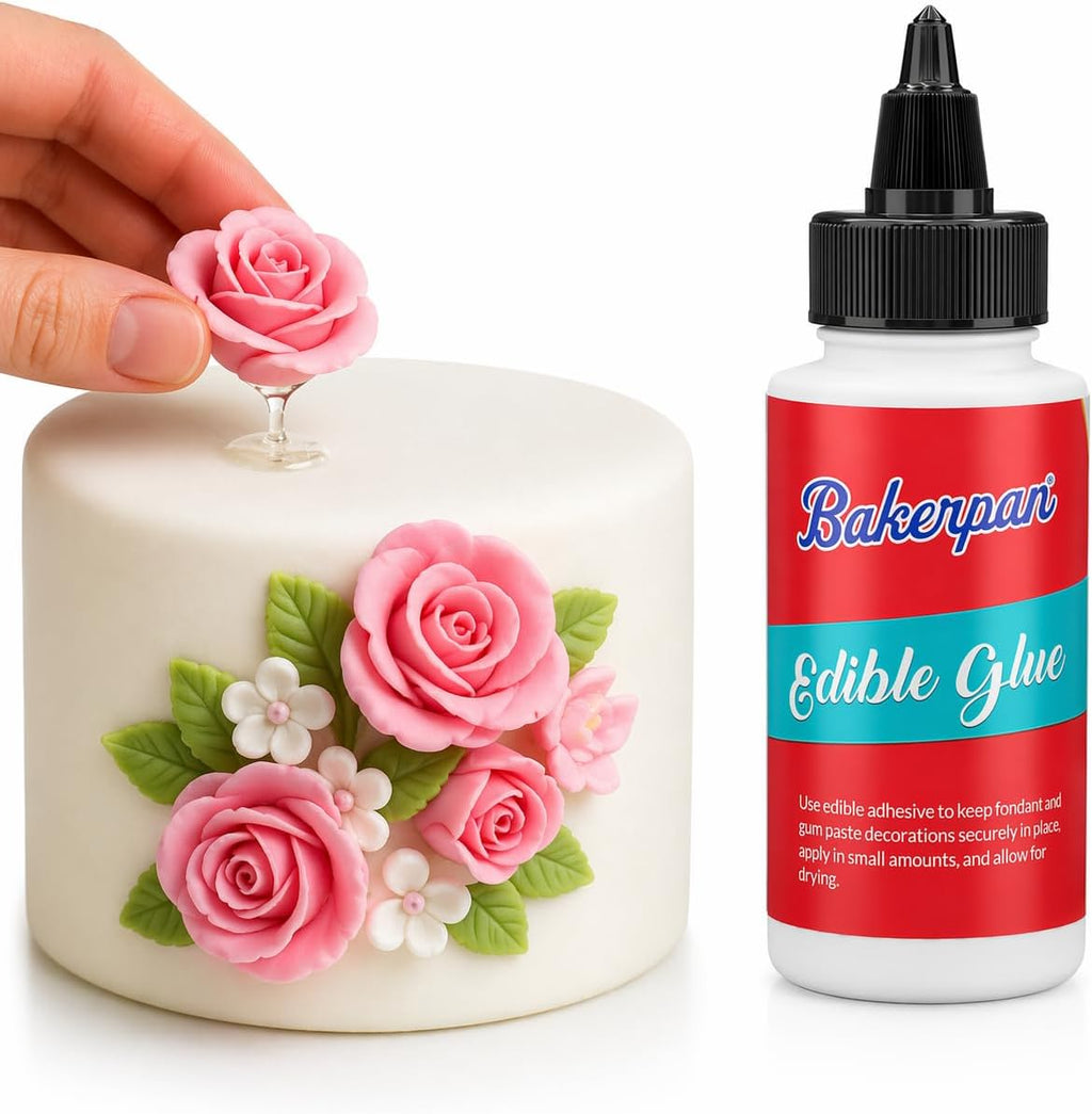 Bakerpan Edible Glue for Cake Decorating - 2 Ounce Edible Adhesive for Cookies, Fondant, Gum Paste, Sprinkles (Made in USA)