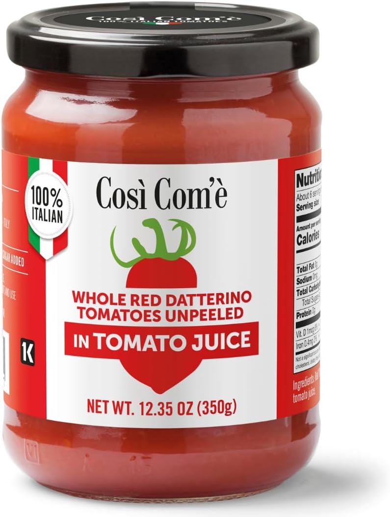 Cosi Come - Datterini Tomatoes in Juice (12.354 oz) 350 g, Low-acid, No additives, No preservatives, 100% Natural, Non-GMO, Product of Italy