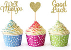 Morndew 24 PCS Gold Glitter We Will Miss You Good Luck Heart Cupcake Toppers for Office Work Party Going Away Party Farewell Retirement Anniversary Celebration Party Decorations
