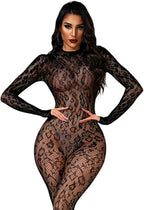 Women Sexy Fishnet Bodysuit, Lace Leopard Jumpsuit Full Body Stockings Mesh Lingerie, One Piece Party Festival Rave Outfits