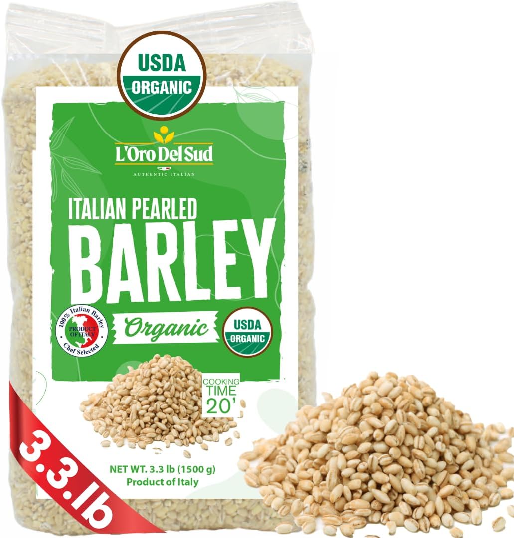 L’Oro del Sud - Organic Pearled Barley, 3.3 lb (1.5 kg) Italian Barley Whole Grain USDA Certified Mediterranean Diet Friendly, Product of Italy, (Barley)