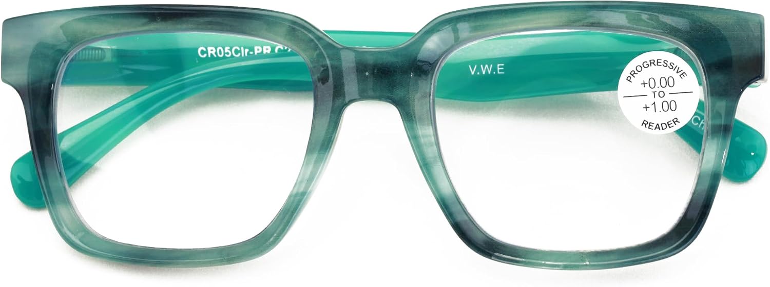 Large Oversized Progressive Clear Bifocal Reading glasses - No Line or Bubble - Zero Power on Top Reader
