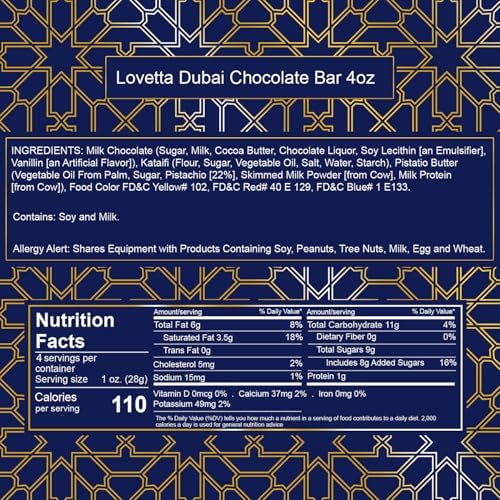 Lovetta Dubai Chocolate Bar Pistachio Knafeh - Luxury Rich Milk Chocolate, Individually Wrapped Fresh, Premium Pistachio Cream Kataifi Filling (1 Pack)