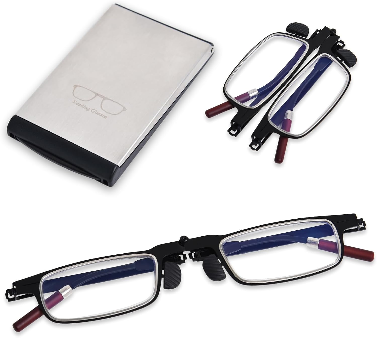 Folding Reading Glasses for Men Women, Ultra Thin Portable Readers, Blue Light Eyeglasses with Flat Hard Case