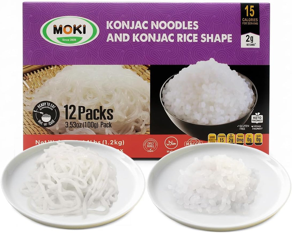 MOKI Shirataki Konjac Noodles & Rice Variety Pack - Authentic Thailand Origin-Zero Sugar, Gluten Free, Keto & Vegan Low Carb Pasta Alternative -0 Fat, Zero Sugar,12 Packs (Drained weight 3.53 oz Each)