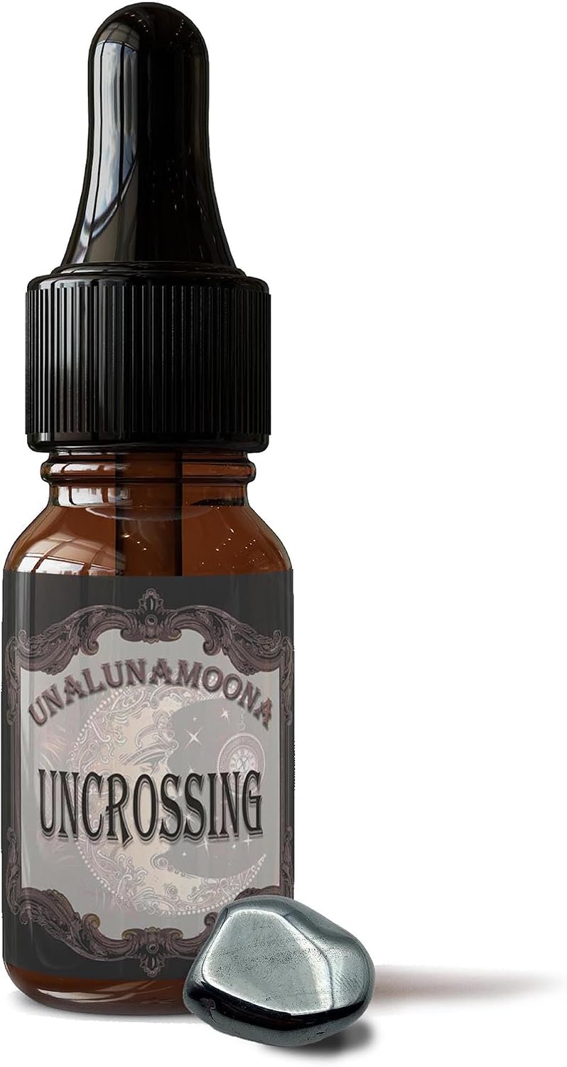 Uncrossing Oil with Hematite crystal for Spiritual Protection Cleansing - Curses, Hexes, Spells, Jinxes & Negative Energy Rituals - Wiccan Pagan Hoodoo Conjure Spells Rituals. Witchcraft Supplies 15ml