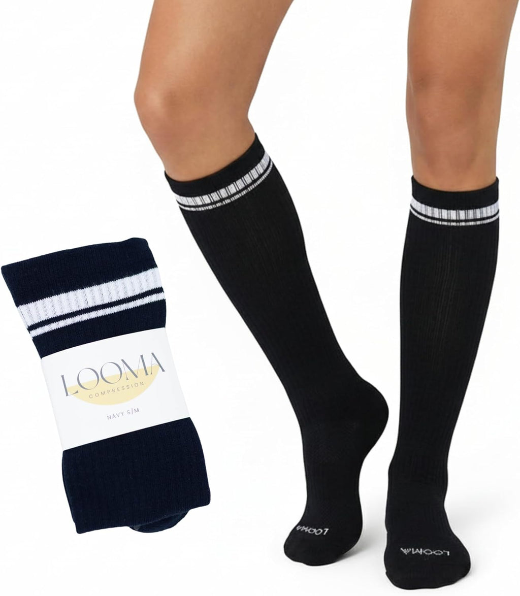 LOOMA Viscose from Bamboo Compression Socks for Women; 15-20mmHg Relief for Swelling, Travel, Nursing & Pregnancy; No-Slip