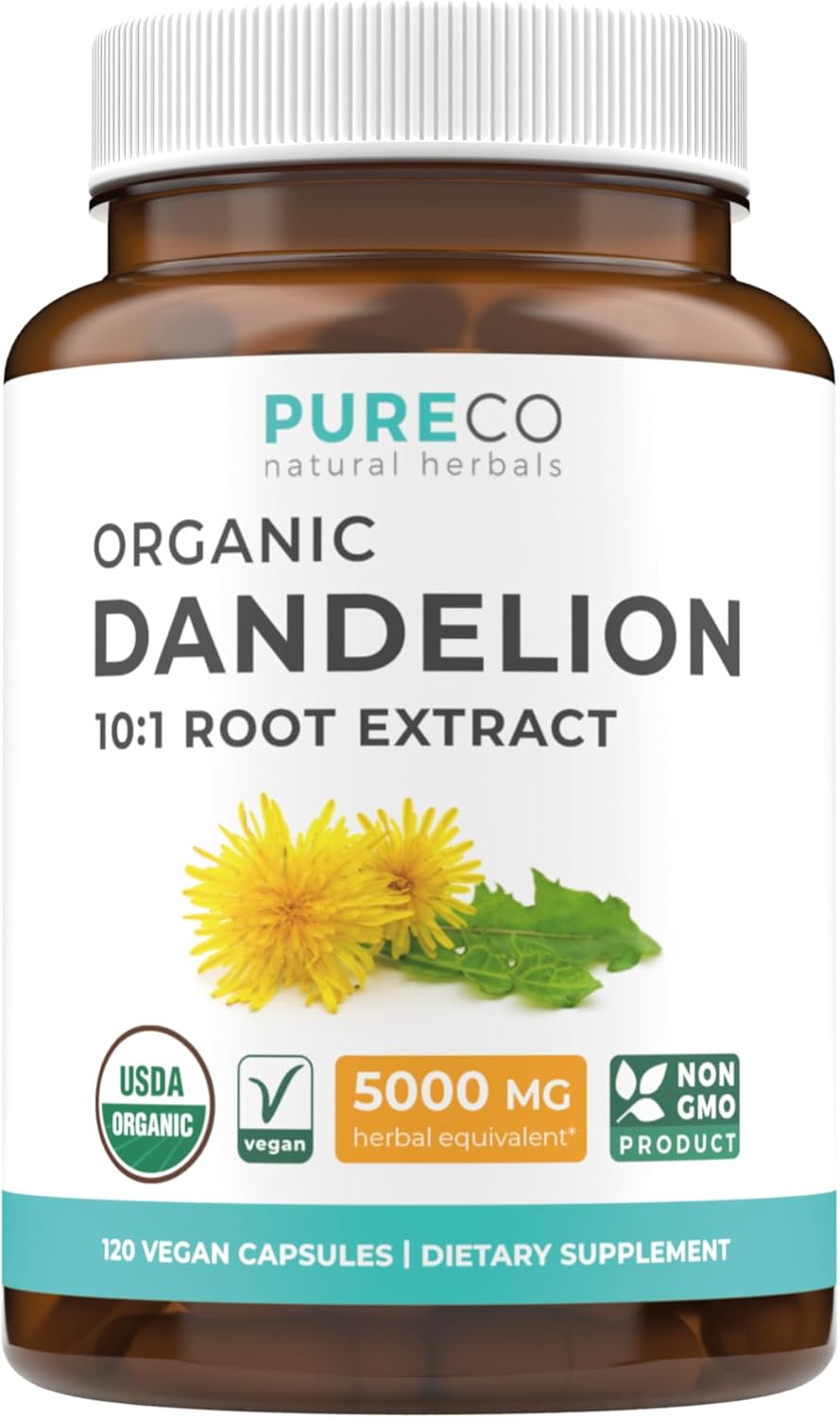 USDA Organic Dandelion Root Extract - High Potency 10:1 Dandelion Root Supplement with 5000mg Herbal Equivalent Strength for Liver Cleanse Detox & Repair Support - Vegan & Non-GMO (4 Month Supply)