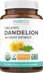 USDA Organic Dandelion Root Extract - High Potency 10:1 Dandelion Root Supplement with 5000mg Herbal Equivalent Strength for Liver Cleanse Detox & Repair Support - Vegan & Non-GMO (4 Month Supply)