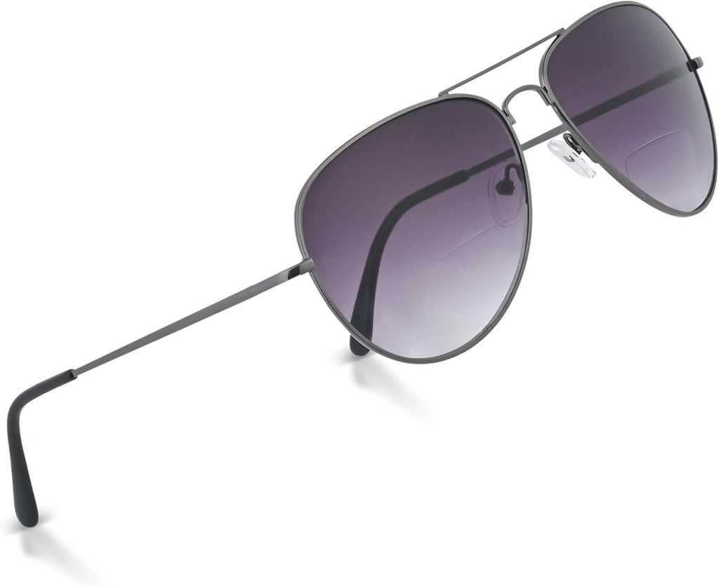 In Style Eyes C Moore Bifocal Reading Sunglasses - Wired Aviator Style Metal Frame Cheater Glasses - Non-Polarized Lens