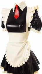French Maid Latex Dress with Apron Zipper at Back Rubber Uniform Bodycon Playsuit Customizable