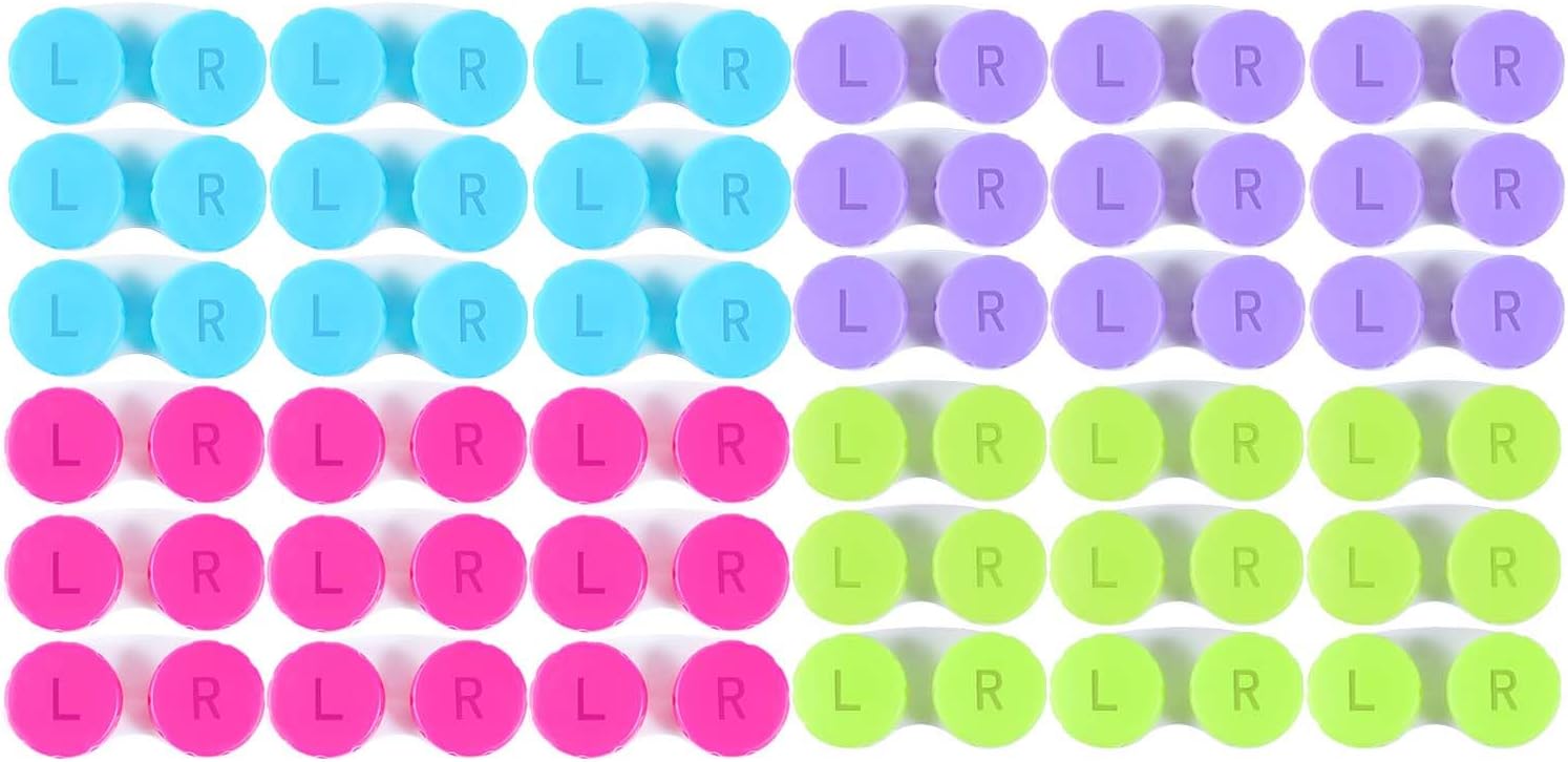 KISEER 36 Pack Colorful Cute Contact Lens Case Bulk Box Holder Container Soak Storage Kit (4 Color)