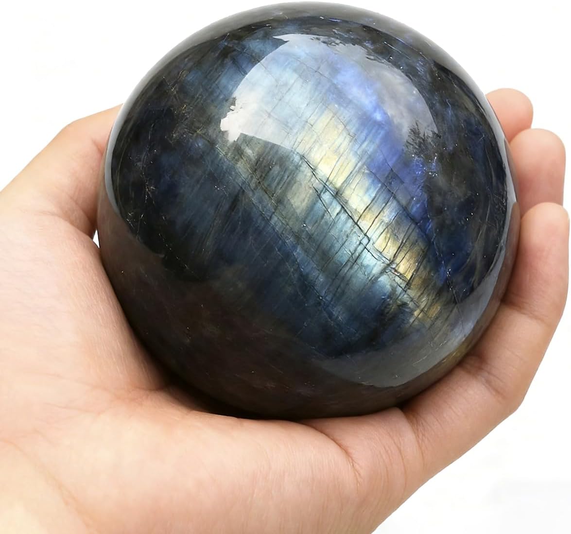 AierCrystal Natural Stone Crystal Sphere Feng Shui Home Decoration Ball Positive Energy Scrying Orb for Meditation Tool for Spiritual Space Purification Globe Diameter 6-7cm Labradorite Sphere