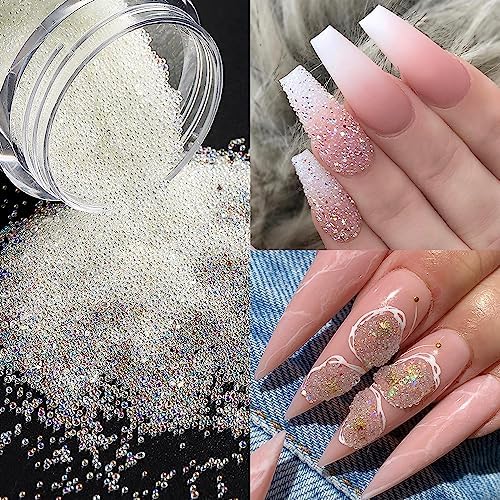 Pixie Crystals for Nails - 6 Bottles Micro Caviar Beads 0.6-2mm Holographic Glass Balls Gems Stones Tiny Rhinestones for Acrylic Manicure Decoration Supplies