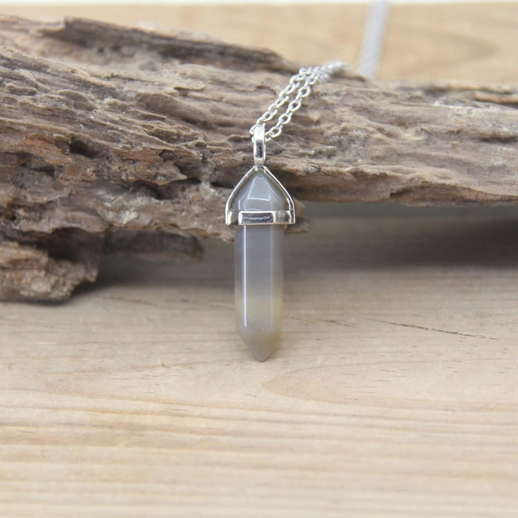 Natural Stone Pendants Necklaces Crystal Quartz Fluorite Pendulum,Grey Agate