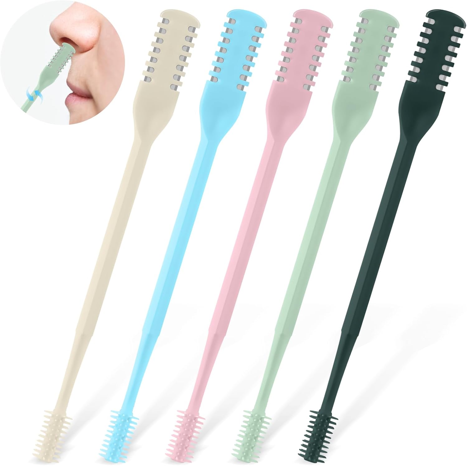 5Pcs 2-in-1 Nasal Hair Cutter, Double Sided Nose Hair Cutter, Portable 360° Rotating Manual Nose Hair Trimmer for Men and Women, Colorful