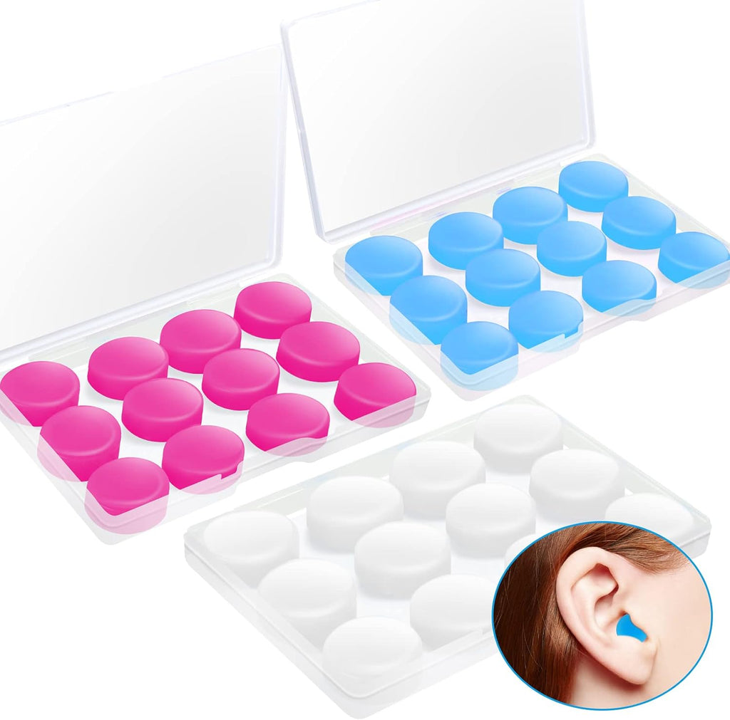 18 Pairs Noise Cancelling Ear Plugs for Sleeping, Swimming, Concerts, Snoring, Airplanes, Travel, Work, Studying - Soft, Reusable, Moldable Silicone with Case