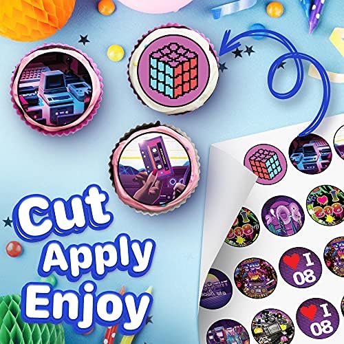 30 x Edible Cupcake Toppers – 80's Retro Party Themed Collection of Edible Cake Decorations | Uncut Edible on Wafer Sheet
