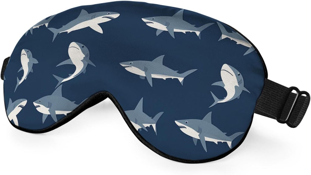 Shark Sleep Eye Mask Eye Cover Wild Fish Set Ocean Dark Blue Silk Eye Mask for Sleeping with Adjustable Strap for Travel Nap Shift Work Office