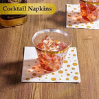 Vplus 200 Pack Cocktail Napkins Paper, 3-Ply Beverage Napkins, Disposable Gold Square Napkins, Perfect for Restaurant, Event, Bar, Wedding, Baby Shower and Birthday Party