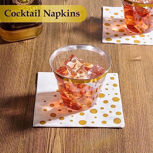 Vplus 200 Pack Cocktail Napkins Paper, 3-Ply Beverage Napkins, Disposable Gold Square Napkins, Perfect for Restaurant, Event, Bar, Wedding, Baby Shower and Birthday Party