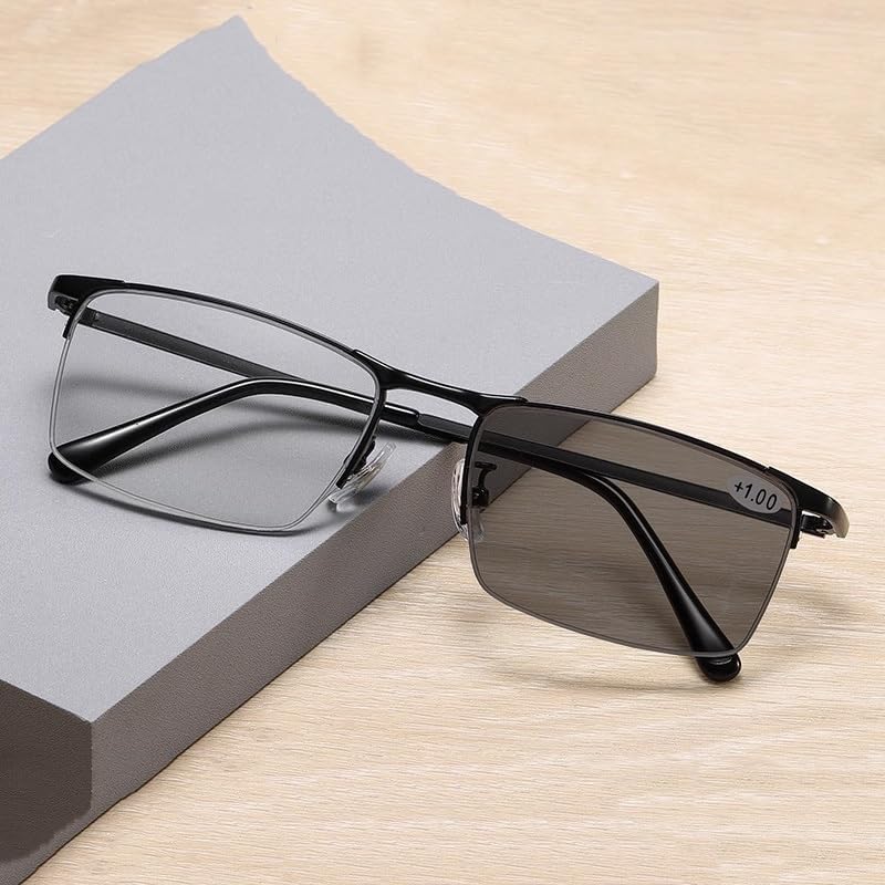 Photochromic Reading Glasses Rimless/Half Frame Men Eyeglasses Multifocal Reader Sunglasses Blue Light Blocking+1.50 (Color : A, Size : +1.5)