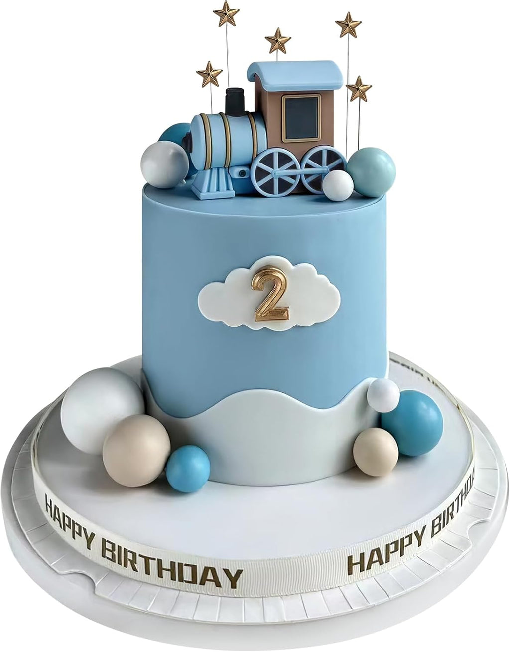 18PCS Train Cake Toppers Balls Cake Decorations with Star Cake Toppers for Boy Girl Baby Shower Train Theme Birthday Party Decorations (Blue)
