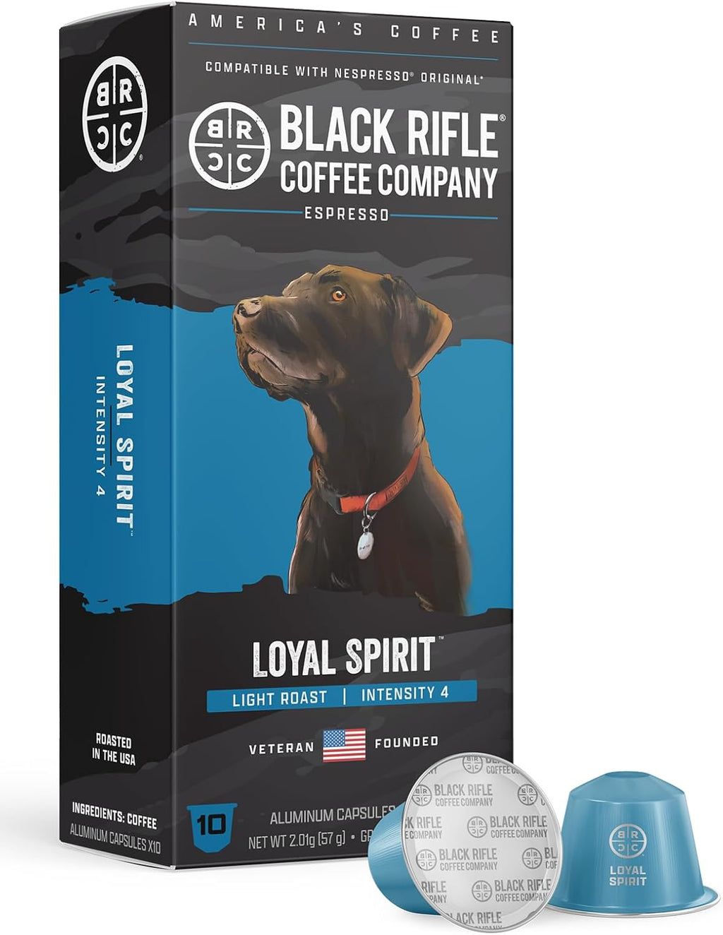 Black Rifle Coffee Company 30 Loyal Spirit Espresso Capsules – Light Roast, Nutty Citrus & Caramel, Nespresso® OriginalLine Compatible