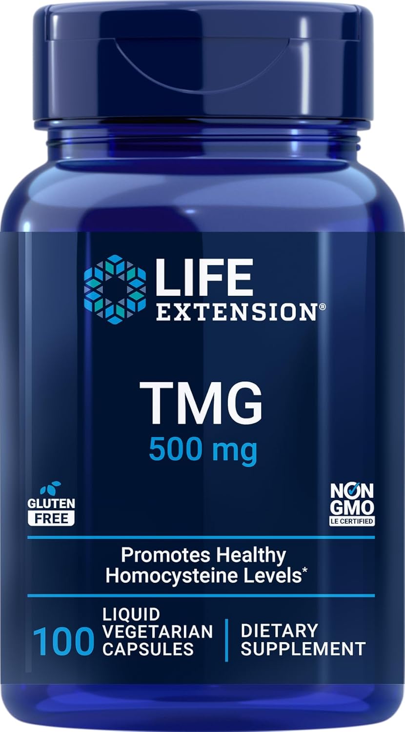 Life Extension TMG 500mg, 100 Liquid Veg Caps - Trimethylglycine (Glycine Betaine) Supplement - Gluten Free, Non-GMO, Vegetarian
