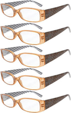Eyekepper 5-Pack Spring Hinges Polka Dots Patterned Temples Reading Glasses Readers Women Brown +2.5