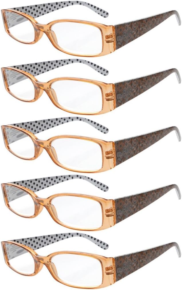 Eyekepper 5-Pack Spring Hinges Polka Dots Patterned Temples Reading Glasses Readers Women Brown +0.75