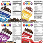 Beef Jerky Chips Variety Pack, 4 Pack | Unique Crispy Texture, Up to 28g of Protein Per Bag, Bold Flavors Include Cracked Pepper, Teriyaki, Roasted Red Pepper & Korean BBQ | Jerky Gifts, Gift for Mom